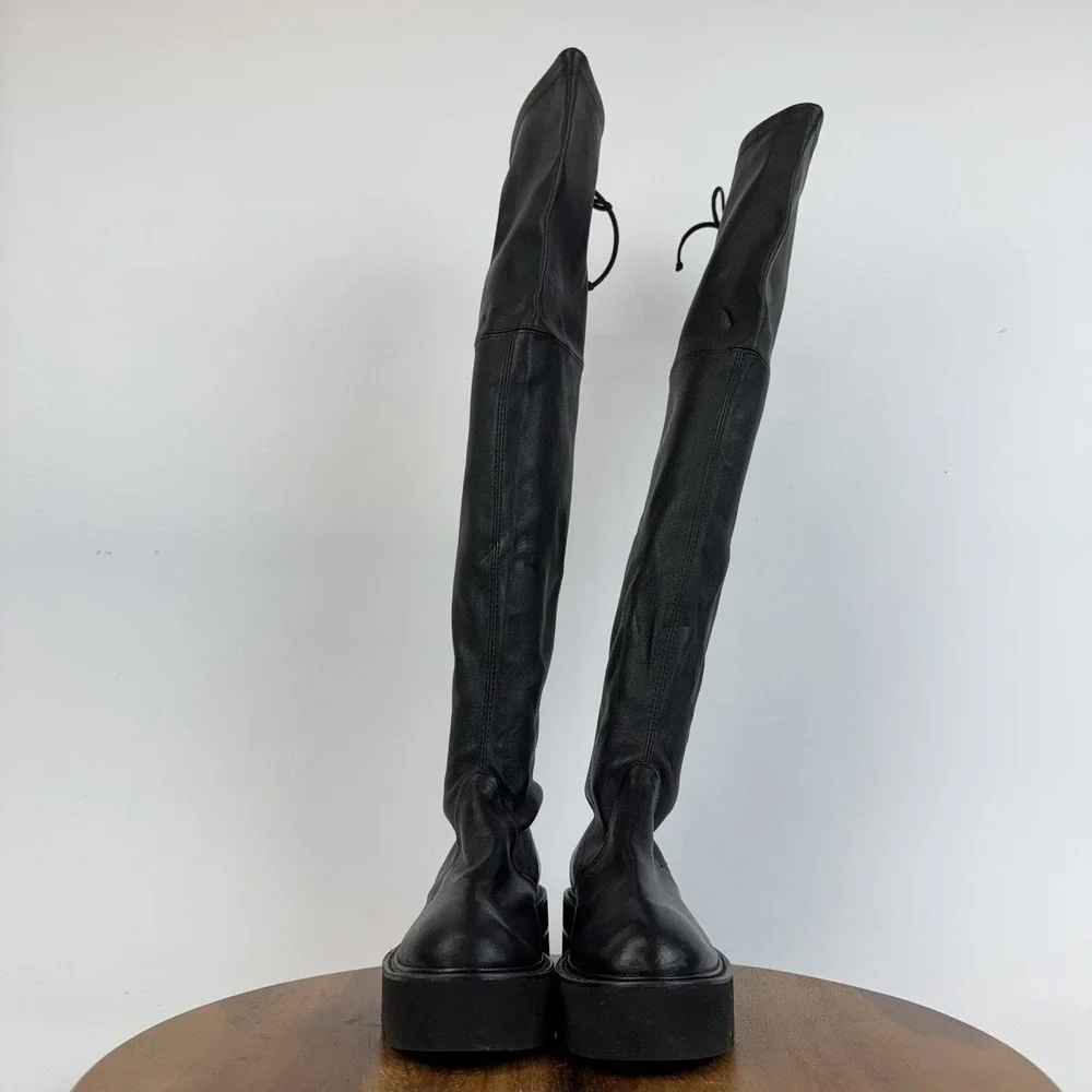 Womens Stuart Weitzman Lowland Ultra Lift Black Leather Over The Knee Boots Sz 5